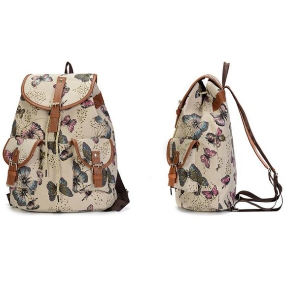 Midsize Backpack with Butterflies Front pockets with buckles - inside pocket - Picture 2 of 5